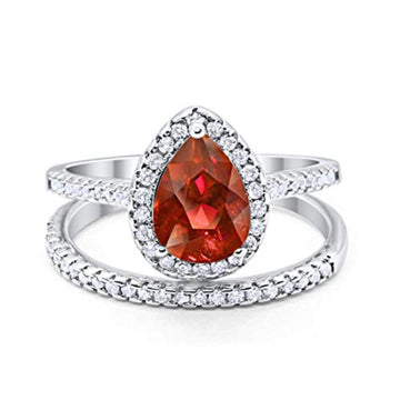 Teardrop Bridal Piece Engagement Ring Simulated Garnet CZ 925 Sterling Silver